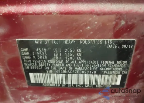 2015 Subaru Legacy 2.5I Premium z USA, uszkodzony, nr VIN 4S3BNAC67F3023170